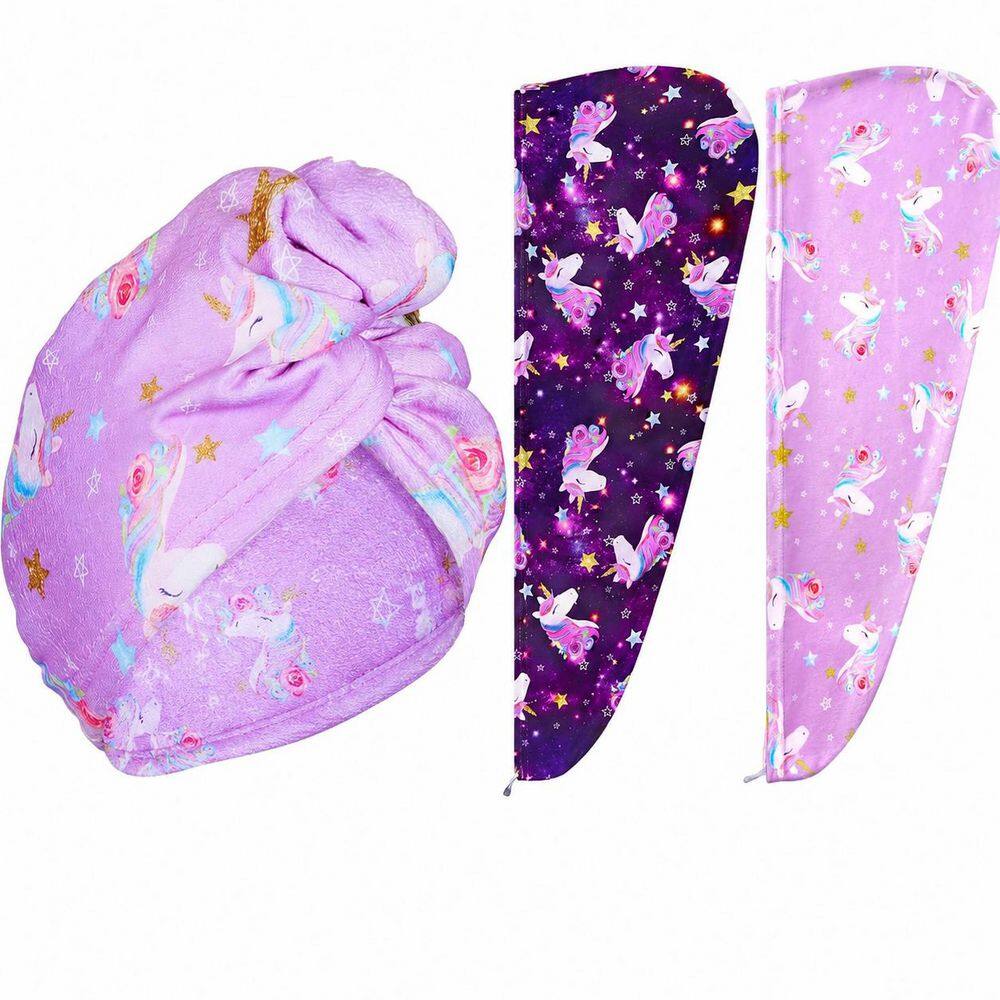 Purple Family Microfiber Hair Towel Wrap Bath Accessory Rapid Drying Absorbent Hair Turban Pack of 2
