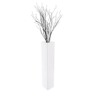 30 Inch White Tall Rectangular Wooden Modern Floor Vase