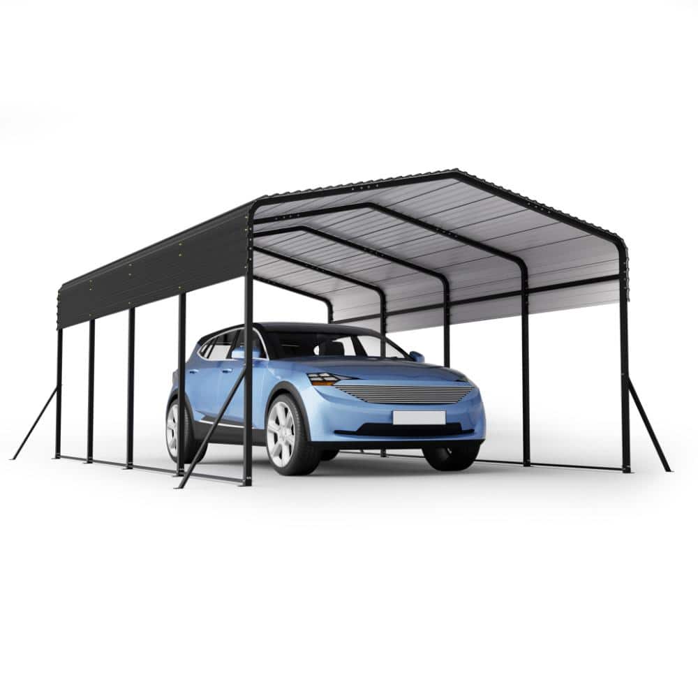 13 x 20 ft.Black Metal Carport with Reinforced Triangle Frame 4 Poles Galvanized Steel All-Weather Roof price history on PriceWatchPro