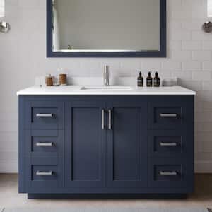 Miranda 54 in. W x 22 in. D x 33.75 in. H Single Bath Vanity in Dark Blue with White Cultured Marble Top