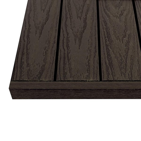 NewTechWood 1/12 ft. x 1 ft. Quick Deck Composite Deck Tile Straight Trim in Spanish Walnut (4-Pieces/Box)