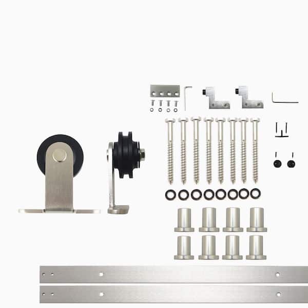 HOMACER 11 ft./132 in. Brushed Nickel Non-Bypass Sliding Barn Door Hardware Kit T-Shape Design Roller for Single Door