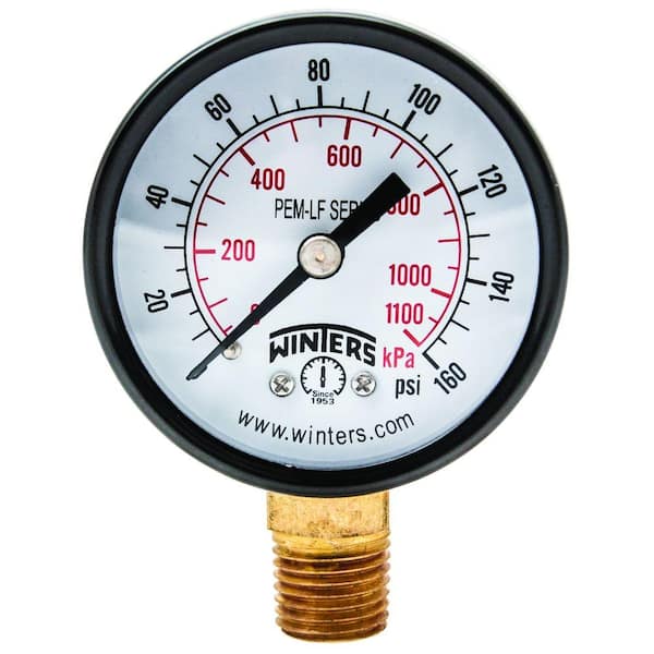 Winters Instruments PEM-LF Series 2 in. Lead-Free Brass Pressure Gauge with 1/8 in. NPT LM and 0-160 psi/kPa