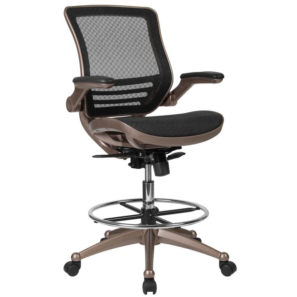 Carnegy Avenue Mesh Adjustable Height Ergonomic Drafting Chair in Balck/Gold, Black/Chrome