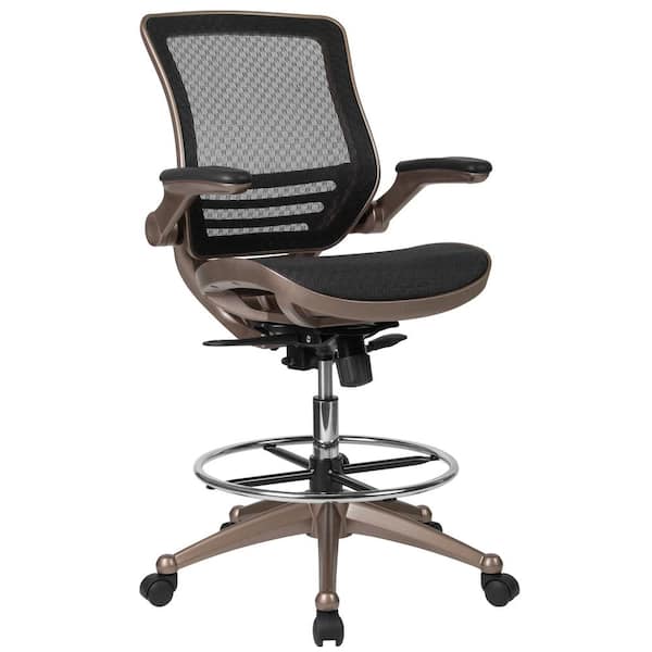 Carnegy Avenue Mesh Adjustable Height Ergonomic Drafting Chair in Balck/Gold