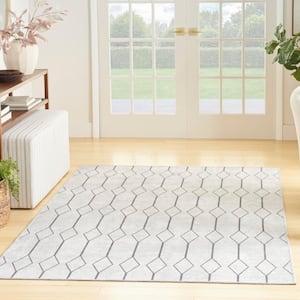 57 Grand Machine Washable Ivory/Grey 4 ft. x 6 ft. Geometric Contemporary Area Rug