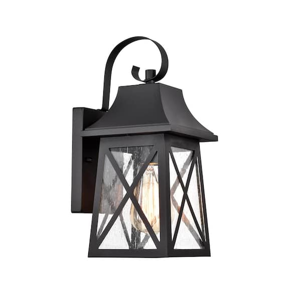 Unbranded 13.25 in. Outdoor Matte Black Wall Sconce with Clear Seeded Glass Shade