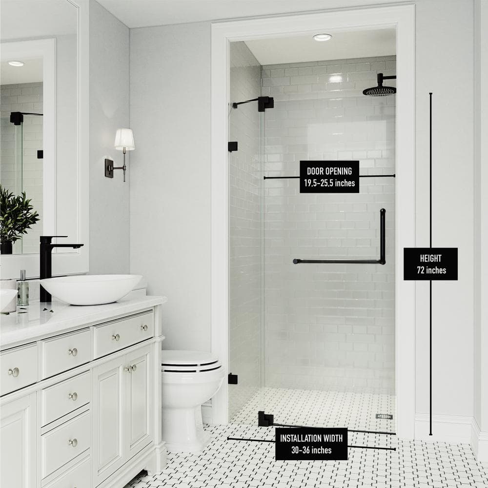 Pirouette 36-48" Adjustable Frameless Pivot Shower Door with Clear Glass