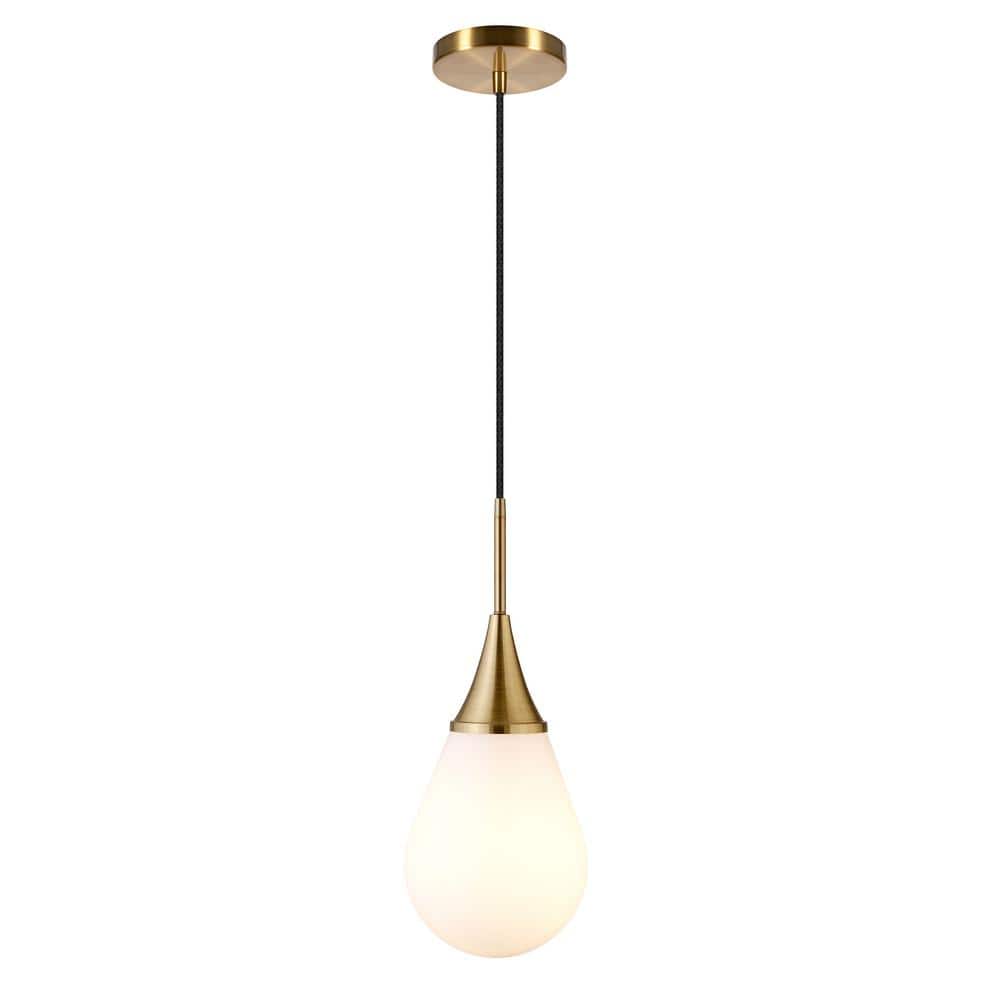 Ambrose 7" Brass and White Milk Glass Drop Light