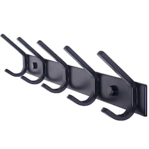 Wall Mounted Bathroom Black Metal Hook Rack Rail with 5 Double Hooks 1 Pack