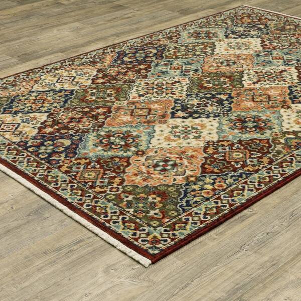 Lillian Red/Multi-Colored 2 ft. x 6 ft. Oriental Trefoil Wool/Nylon Blend Fringed-Edge Indoor Runner Area Rug