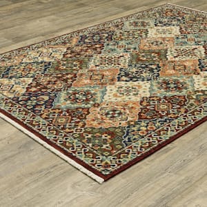 Lillian Red/Multi-Colored 5 ft. x 8 ft. Oriental Trefoil Wool/Nylon Blend Fringed-Edge Indoor Area Rug