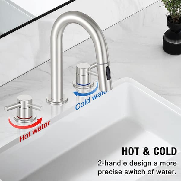 Double handle 8 in. Widespread Bathroom Faucet 3-Hole Bathroom Sink Faucet in Brushed Nickel