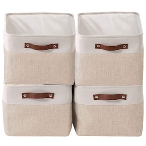 27 qt. Fabric Collapsible Storage Bin with Handles in Beige (4-Pack)