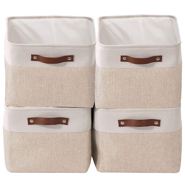 Unbranded 27 qt. Fabric Collapsible Storage Bin with Handles in Beige (4-Pack)