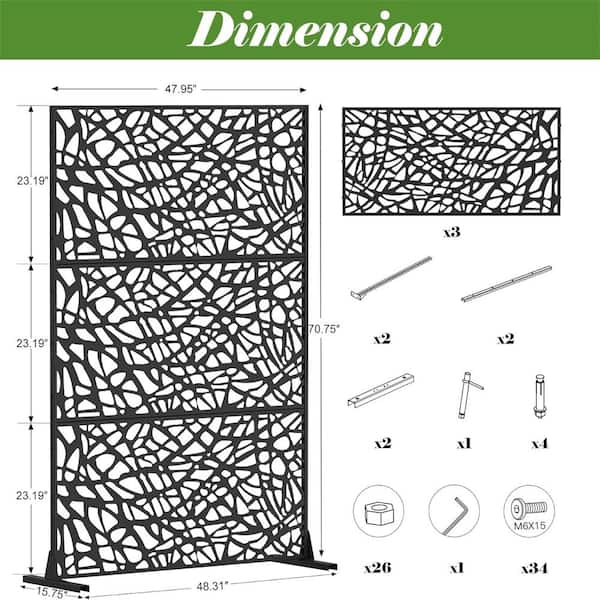 cadeninc 4.03 ft x 5.9 ft Black Steel Privacy Screen Fence Panels