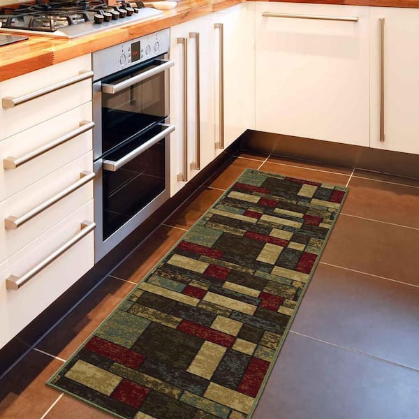 Ottohome Collection Non-Slip Rubberback Boxes Design 2x5 Indoor Runner Rug, 1 ft. 8 in. x 4 ft. 11 in., Multicolor