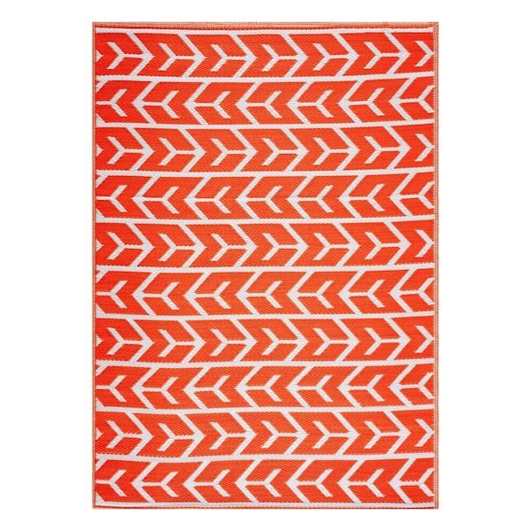 Amsterdam Design 6 ft. x 9 ft. Size Orange & White 100% Eco-friendly Lightweight Plastic Indoor/Outdoor Area Rug