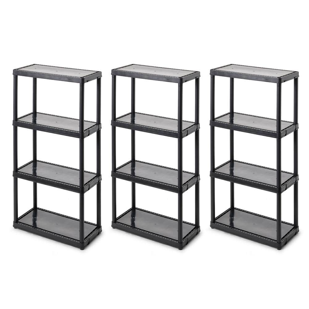 3-Pack Black 4-Tier Plastic Garage Storage Shelving Unit (24 in. W x 48 in. H x 12 in. D)