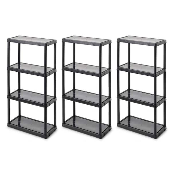 GRACIOUS LIVING 3Pack Black 4Tier Plastic Garage Storage Shelving