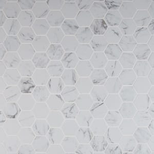 Take Home Tile Sample - Carrara Hexagon 4 in. x 4 in. x 10 mm Glazed Porcelain Mesh-Mounted Mosaic Tile (0.25 sq. ft.)