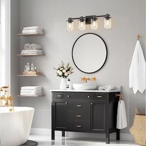 22 in. 4 Light Bathroom Vanity Light, Matte Black Fixtures with Clear Glass Shade, Modern Bathroom Lights Over Mirror