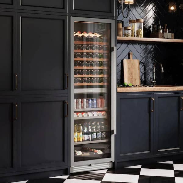 24 in. 77-Bottle and 177-Can Beverage and Wine Cooler Fridge Dual Zone Refrigerator in Stainless Steel (Left-Hinged)
