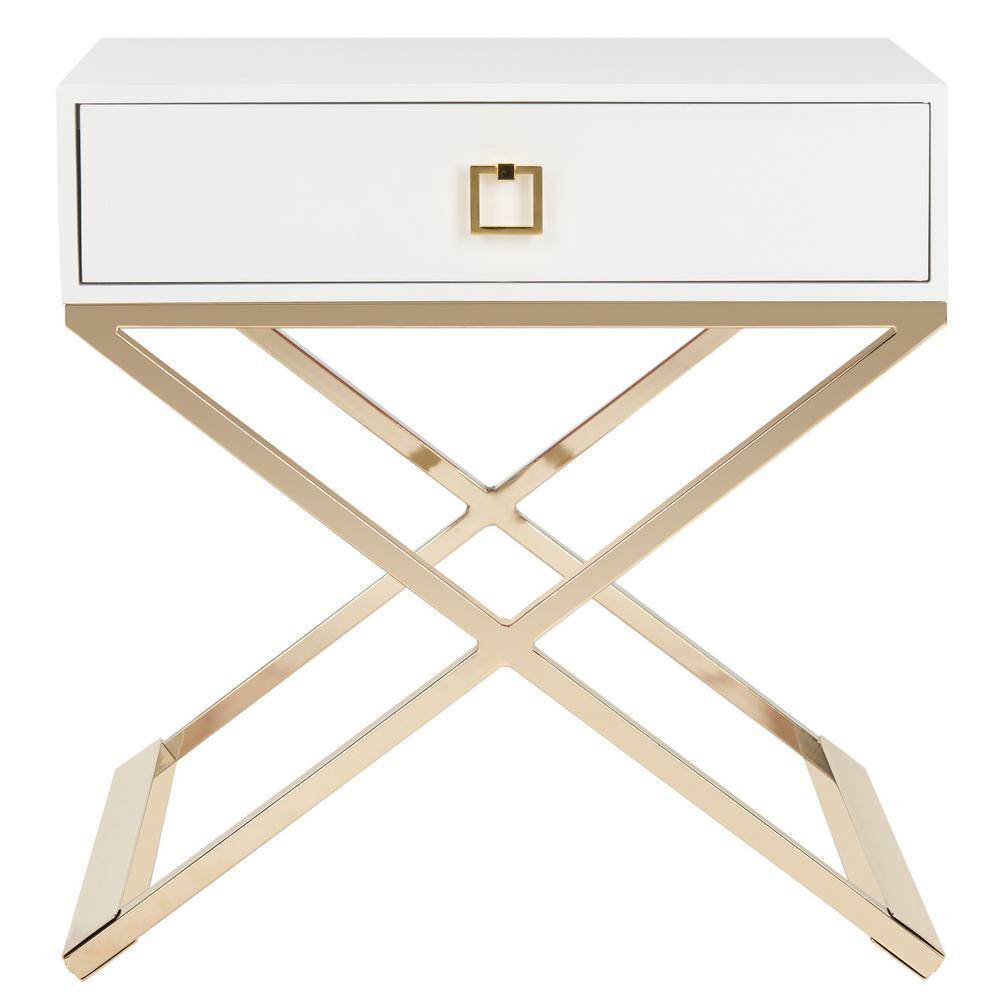 White Rectangular Wood and Metal End Table with Storage