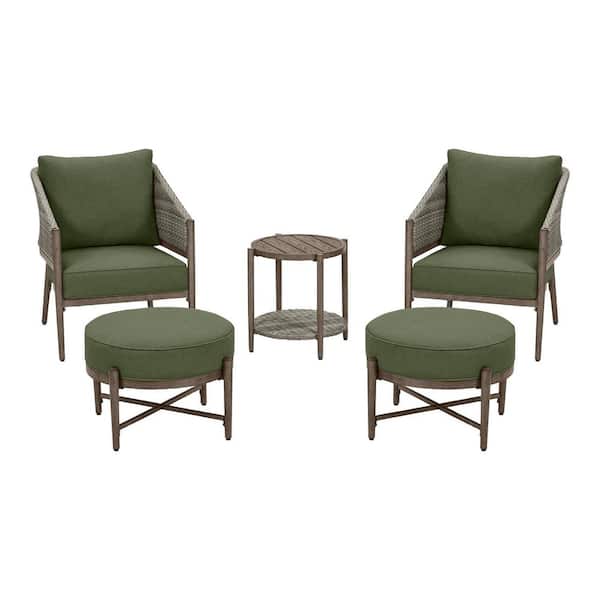 Autumn Chase Stationary 5-Piece Wicker Patio Conversation Set with CushionGuard Olive Green Cushions