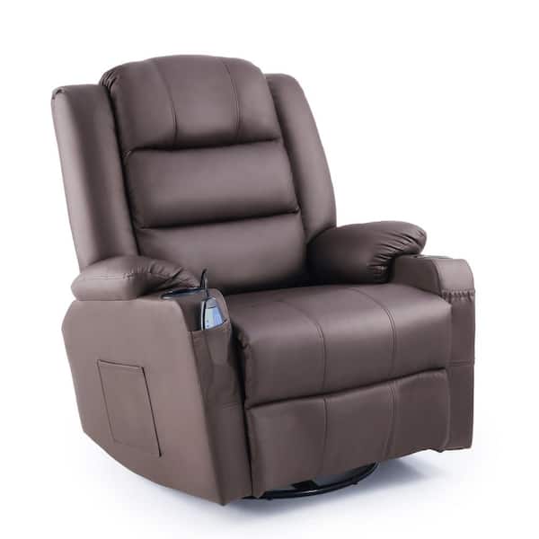 Merra Brown Plush Leather Recliner Massage Chair with 8-Node Full Body Massage Lumbar Heating