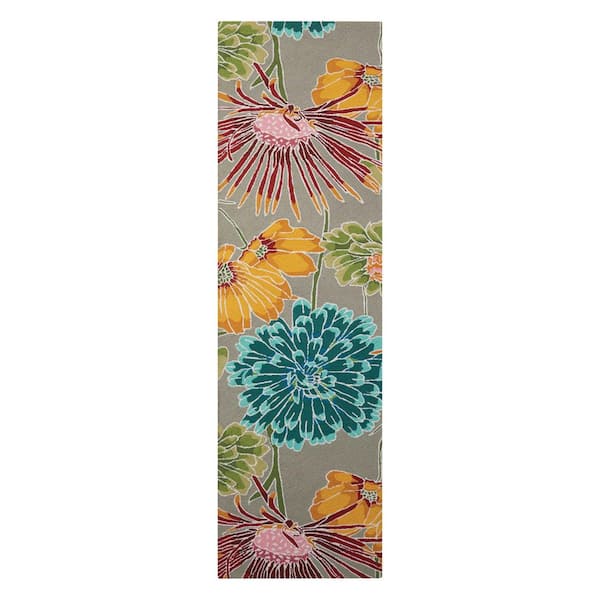 2 ft. x 8 ft. Gray Floral Washable Area Rug