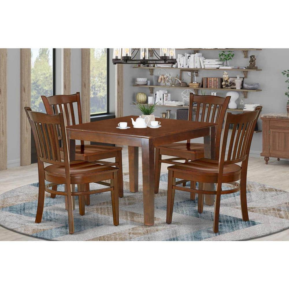 Mahogany 5-Piece Solid Wood Dining Set with Slat Back Chairs