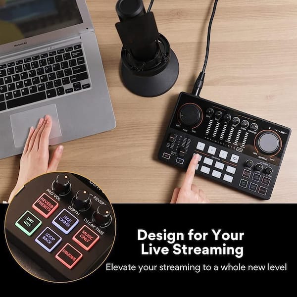 FIFINE Interface de áudio USB para gravação,mixer podcast com linha