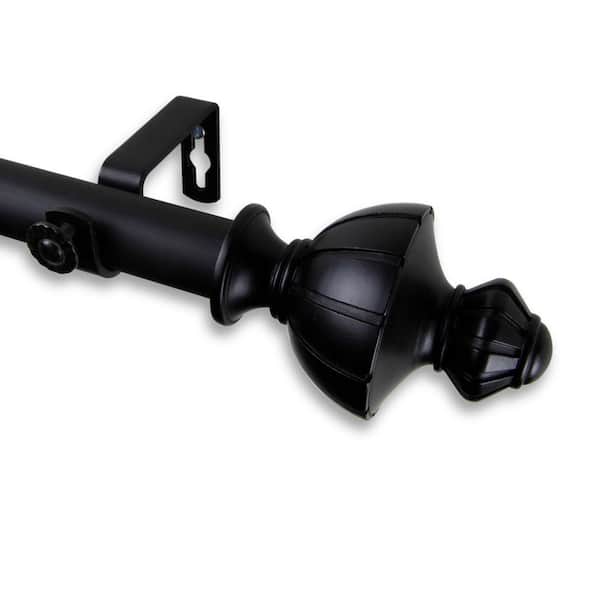 Rod Desyne 120 in. - 170 in. Telescoping 1 in. Single Curtain Rod Kit in Black with Jerome Finial