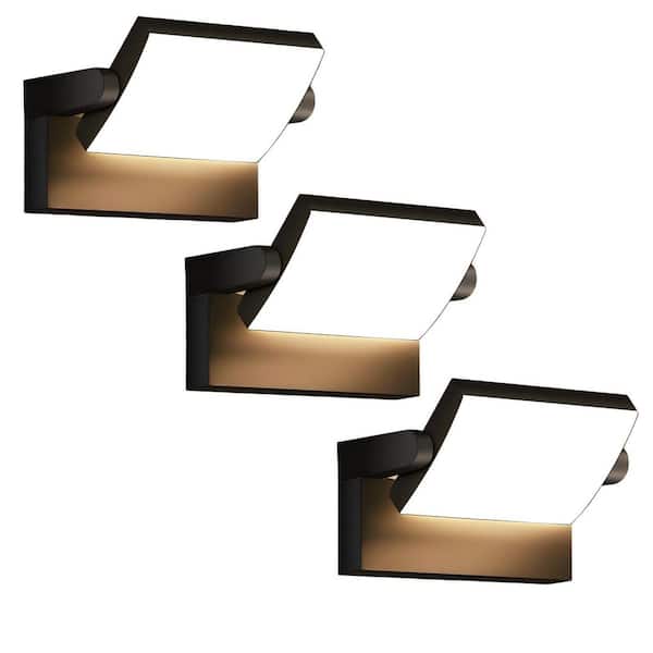 3 Pack Black Outdoor LED Wall Lights, 350° Rotation Exterior Lighting Fixture, Garden Torches for Yard Garage Backyard