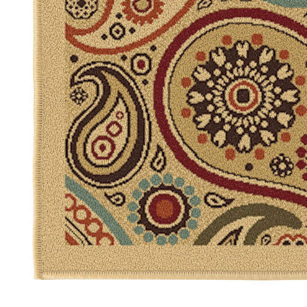 Paisley Design Beige and Red Non-Slip Washable Area Rug