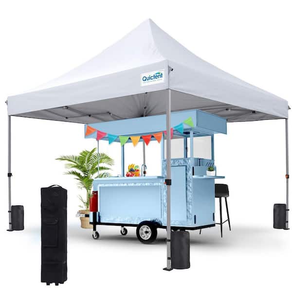 10 ft. x 10 ft. Heavy Duty Pop Up Canopy Tent, Outdoor Canopies Includes Sand Weight Bags and Wheeled Carry Bag-White