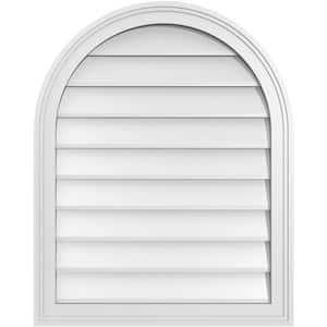 24 in. x 30 in. Round Top Surface Mount PVC Gable Vent: Decorative with Brickmould Frame