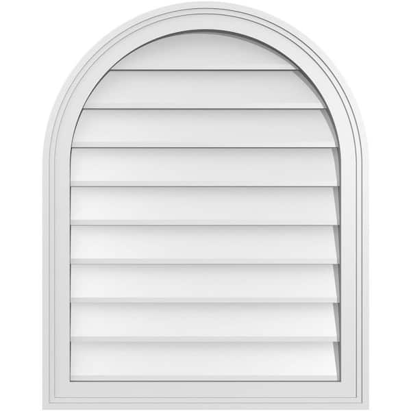Ekena Millwork 24 in. x 30 in. Round Top Surface Mount PVC Gable Vent: Decorative with Brickmould Frame