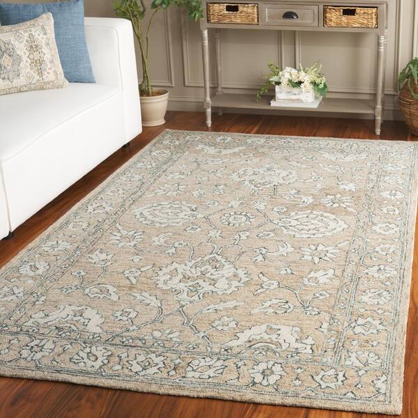 Metro 6 ft. x 9 ft. Beige/Ivory Border Abstract Floral Area Rug