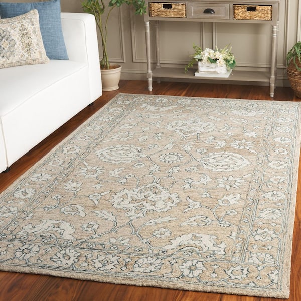 Metro 9 ft. x 12 ft. Beige/Ivory Border Abstract Floral Area Rug