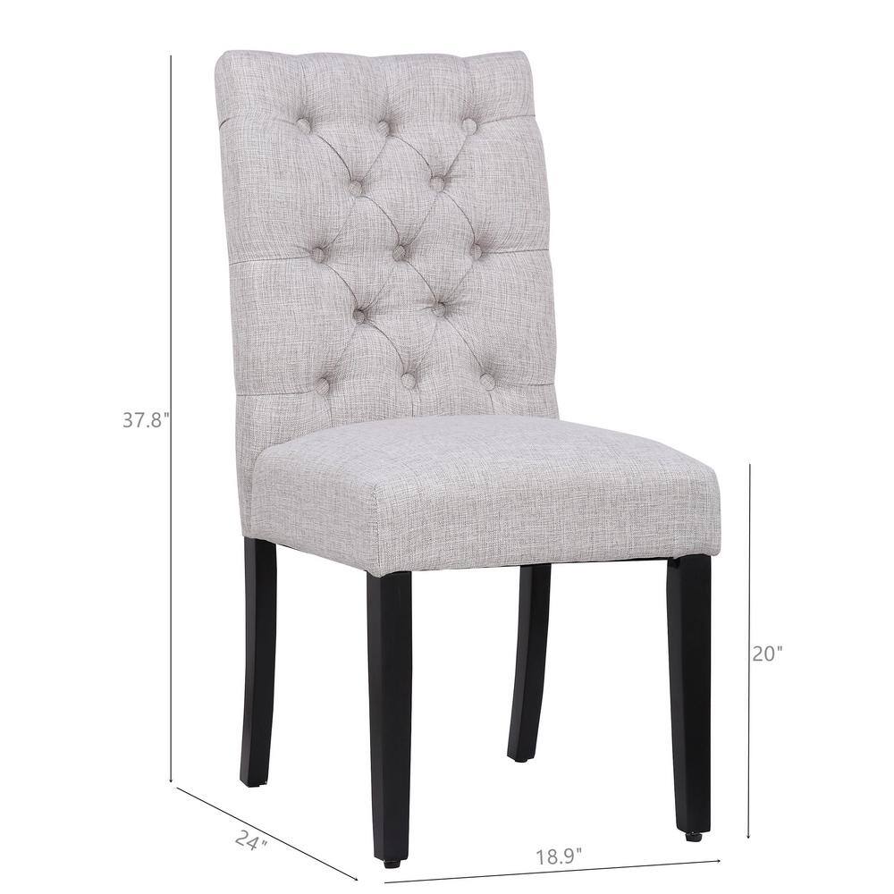 Polytrends Grandview Tufted Upholstered Linen Fabric Dining Chair Light Gray