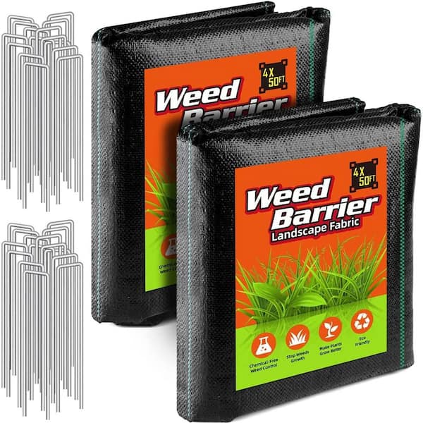 Unbranded 4 ft. x 100 ft. Weed Barrier Fabric 3.2 oz. Heavy Duty Ground Cover with 30 U-Shaped Securing Pegs