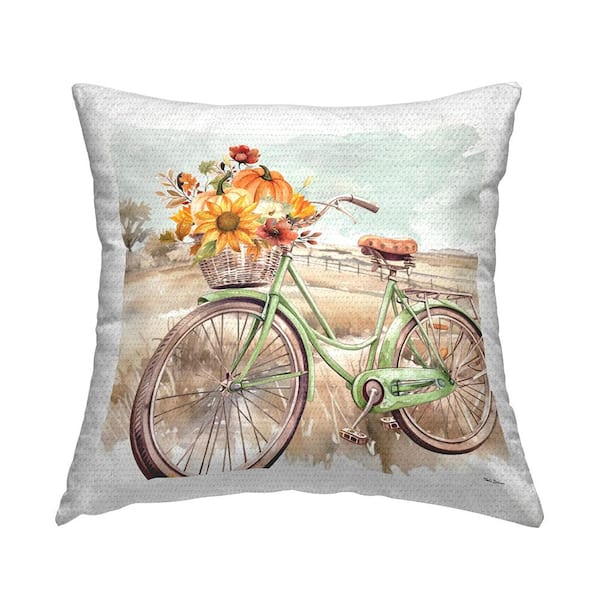 Stupell Industries Fall Florals Bicycle Brown Square Outdoor Throw Pillow