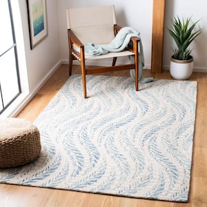 Micro-Loop Ivory/Blue 5 ft. x 5 ft. Floral Striped Square Area Rug