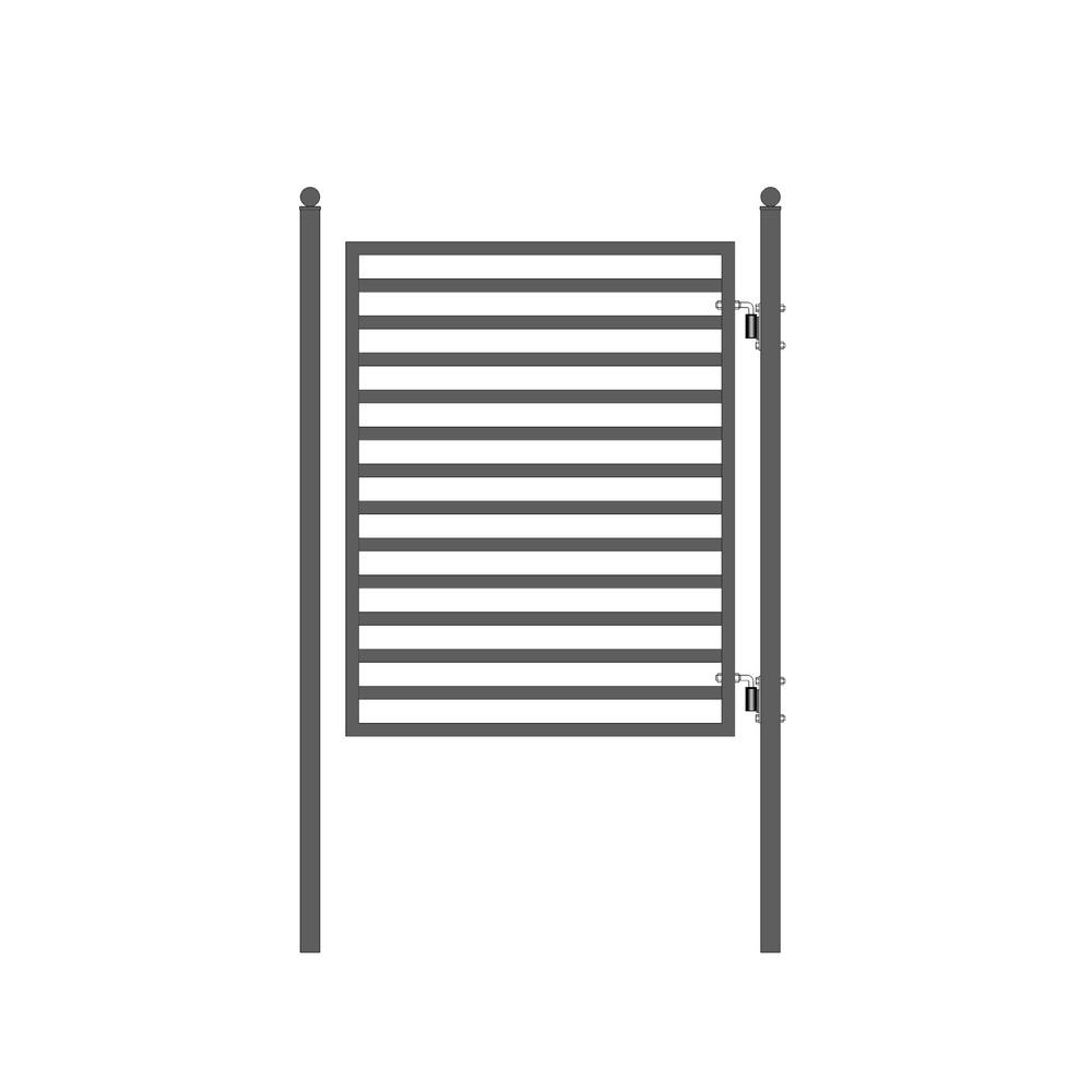 Milan Style 14 ft Black Steel Dual Swing Driveway Gate with Pedestrian Gate