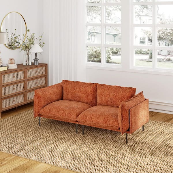 Mid-Century 75 in. 2-Seater Tapered Arm Velvet Modular Sectional Sofa Loveseat with High Legs for Small Space in Orange