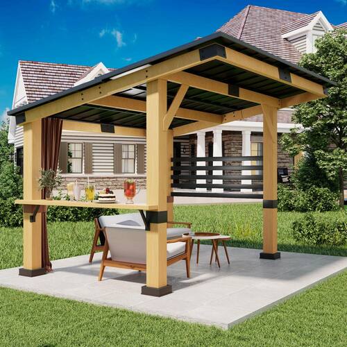 12 x 10 Solid Cedar Wood Outdoor Patio Gazebo with Black