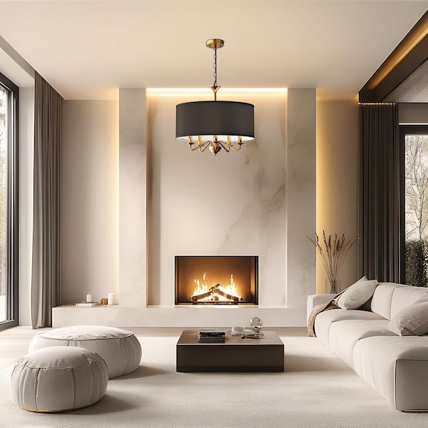 20 in. 5-Light Gold Empire Chandelier with Fabric Shades for Elegant Dining Room Lighting