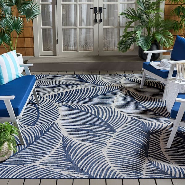 Beach House 8 x 10 Navy/Ivory Leaf Area Rug